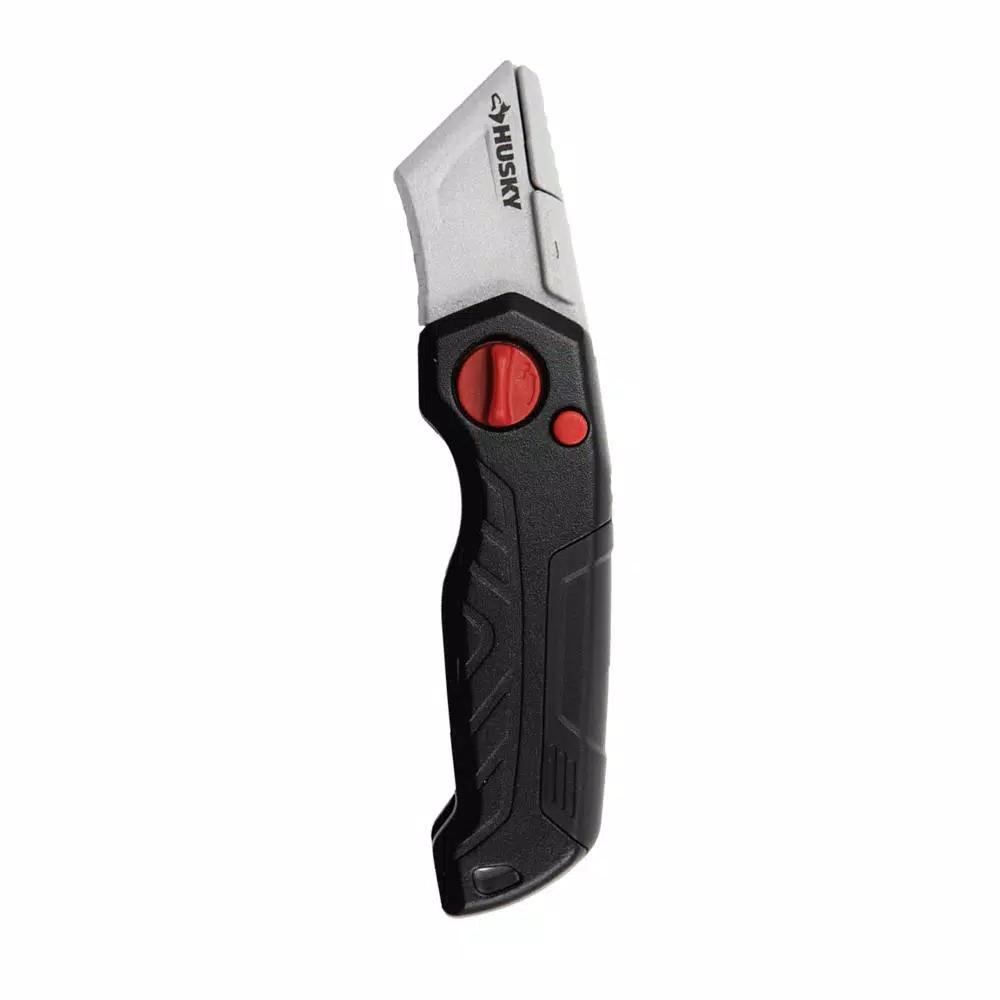 Husky Folding Utility Knife with Die-Cast Aluminum Handle and Carbon Steel Blades