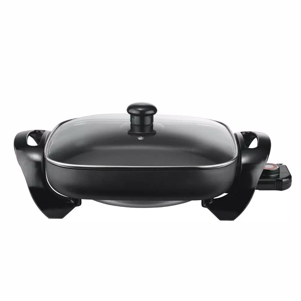 Brentwood 12 in. Black Non-Stick Electric Skillet with Tempered Glass Lid, 1300W