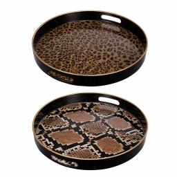 A & B Home Quinn Round Brown Safari-Themed Trays, Set of 2 thumbnail 1