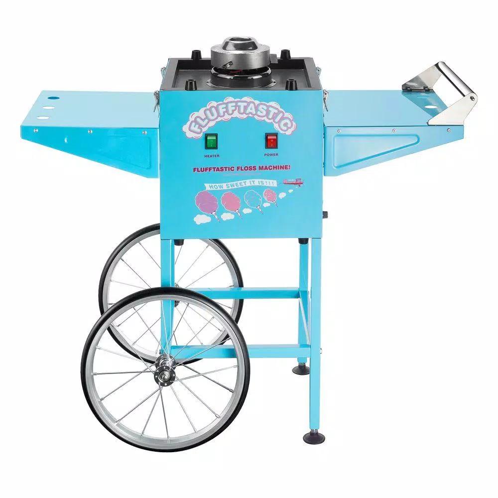Great Northern Flufftastic Commercial Blue Cotton Candy Machine with Cart, 1000W Stainless Steel Kettle