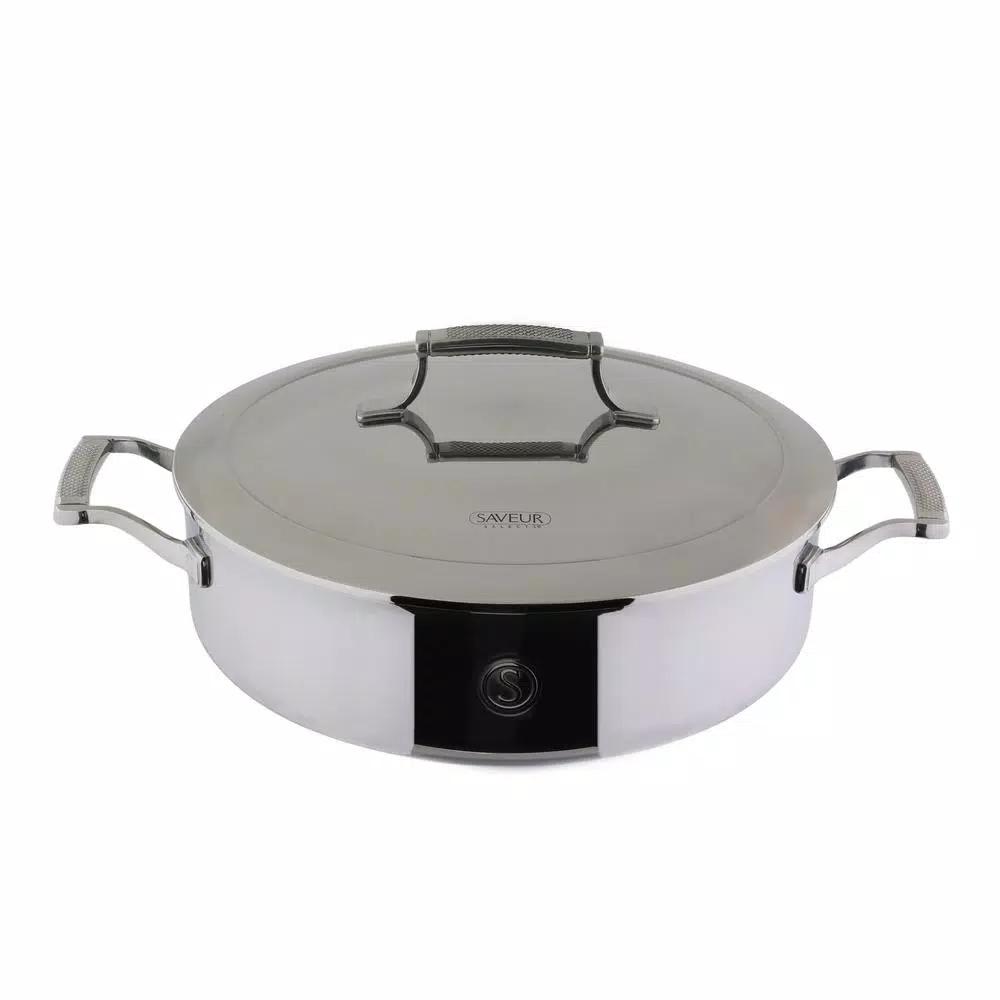 Saveur Selects 5 qt. Tri-Ply Stainless Steel Saute Pan with Lid