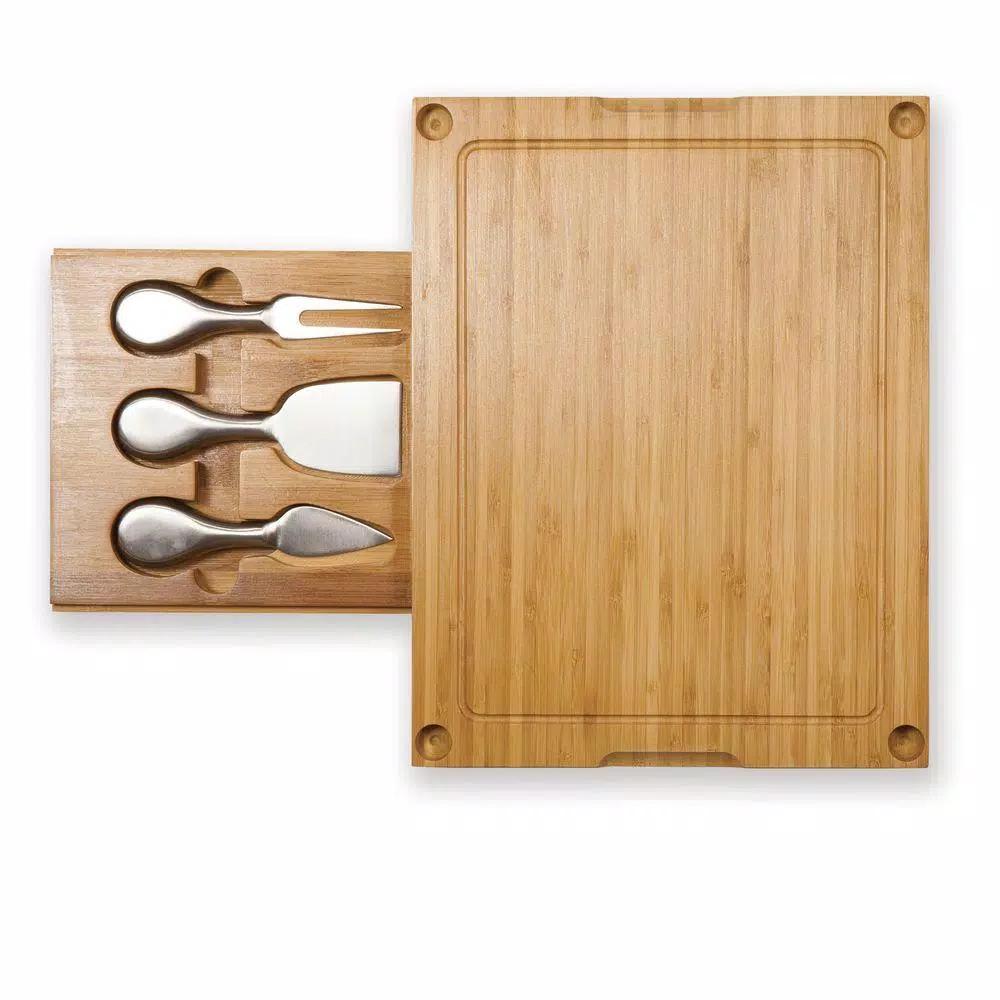 Legacy Concerto Bamboo Cutting Board and Cheese Tool Set with Tempered Glass Tray