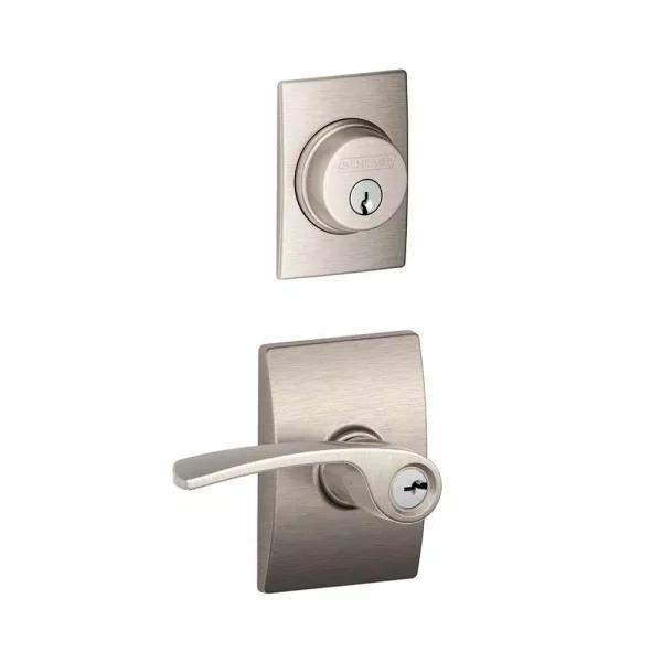 Schlage Century Satin Nickel Single Cylinder Deadbolt and Merano Entry Door Lever Combo Pack