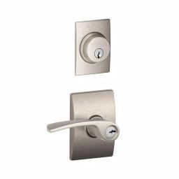 Schlage Century Satin Nickel Single Cylinder Deadbolt and Merano Entry Door Lever Combo Pack thumbnail 1