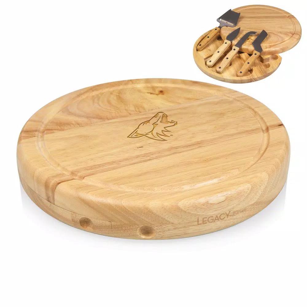 Picnic Time Circo Rubberwood Cheese Board and 4-Piece Stainless Steel Tool Set