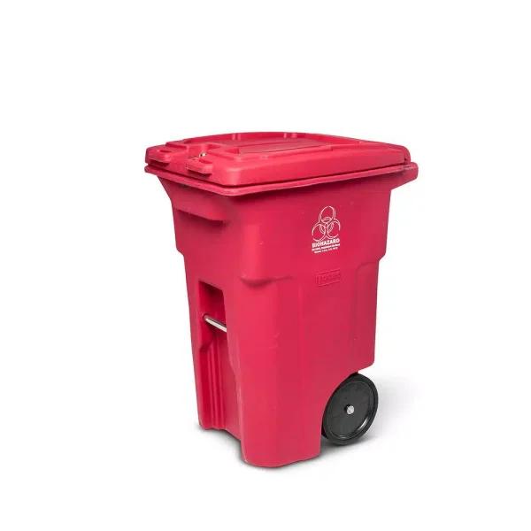 Toter 64 Gal. Red Hazardous Medical Waste Trash Can with Wheels and Locking Lid