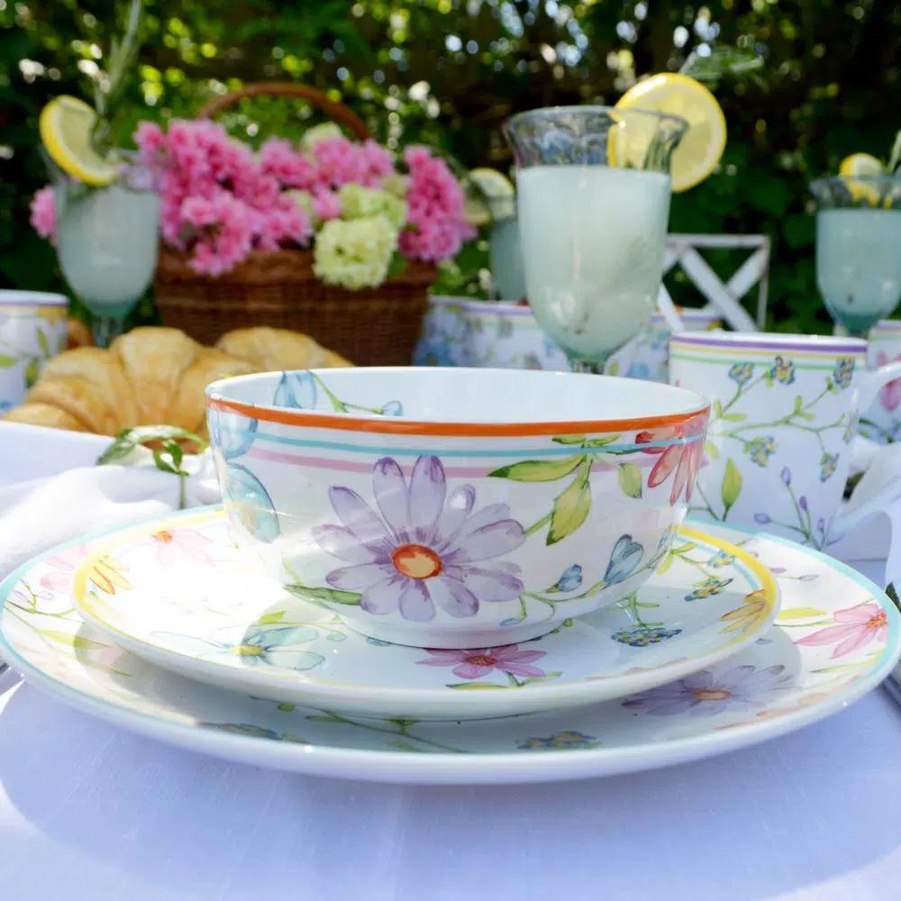 Euro Ceramica Charlotte 16-Piece Floral Multicolor Stoneware Dinnerware Set, Service for 4