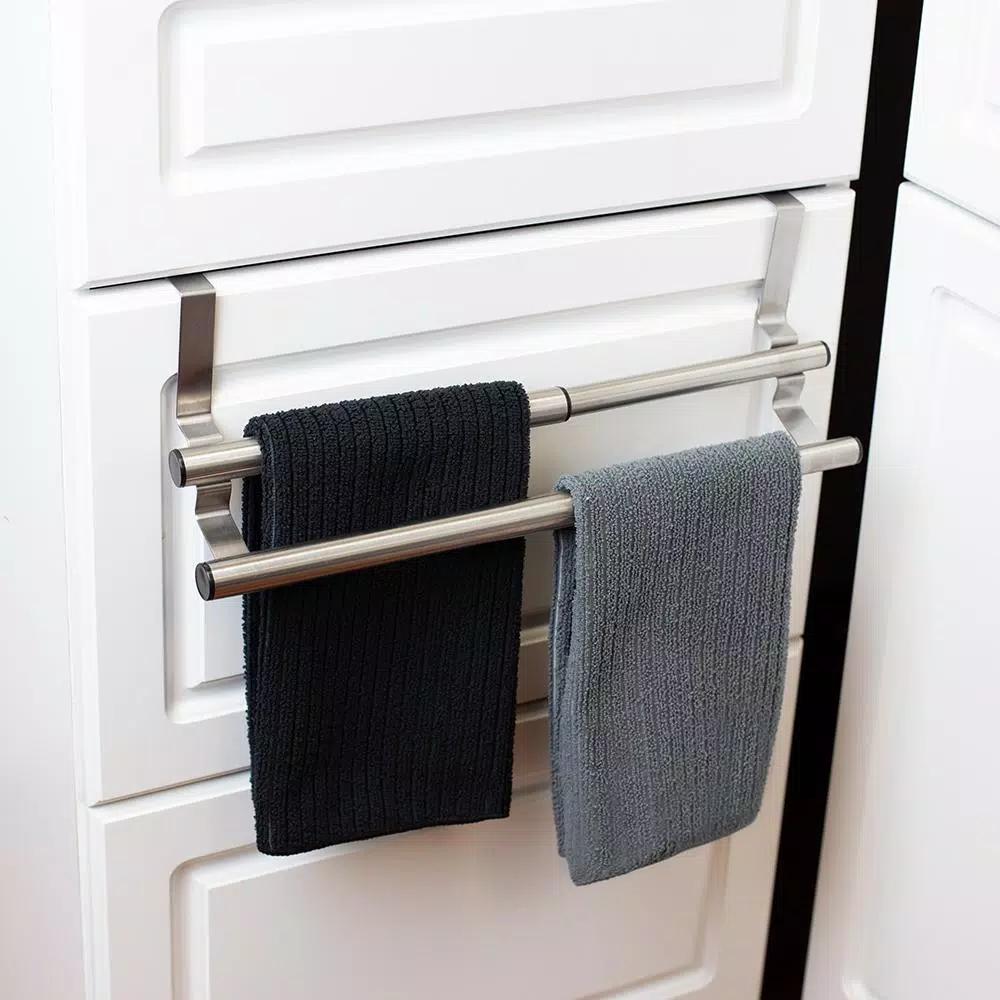 Unbranded Expandable 2-Tier Steel Over the Cabinet Door Towel Rack - Silver