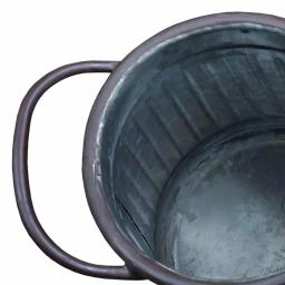 Benjara Gray and Brown Galvanized Metal Corrugated Decorative Flower Vase with Curved Side Handles thumbnail 2
