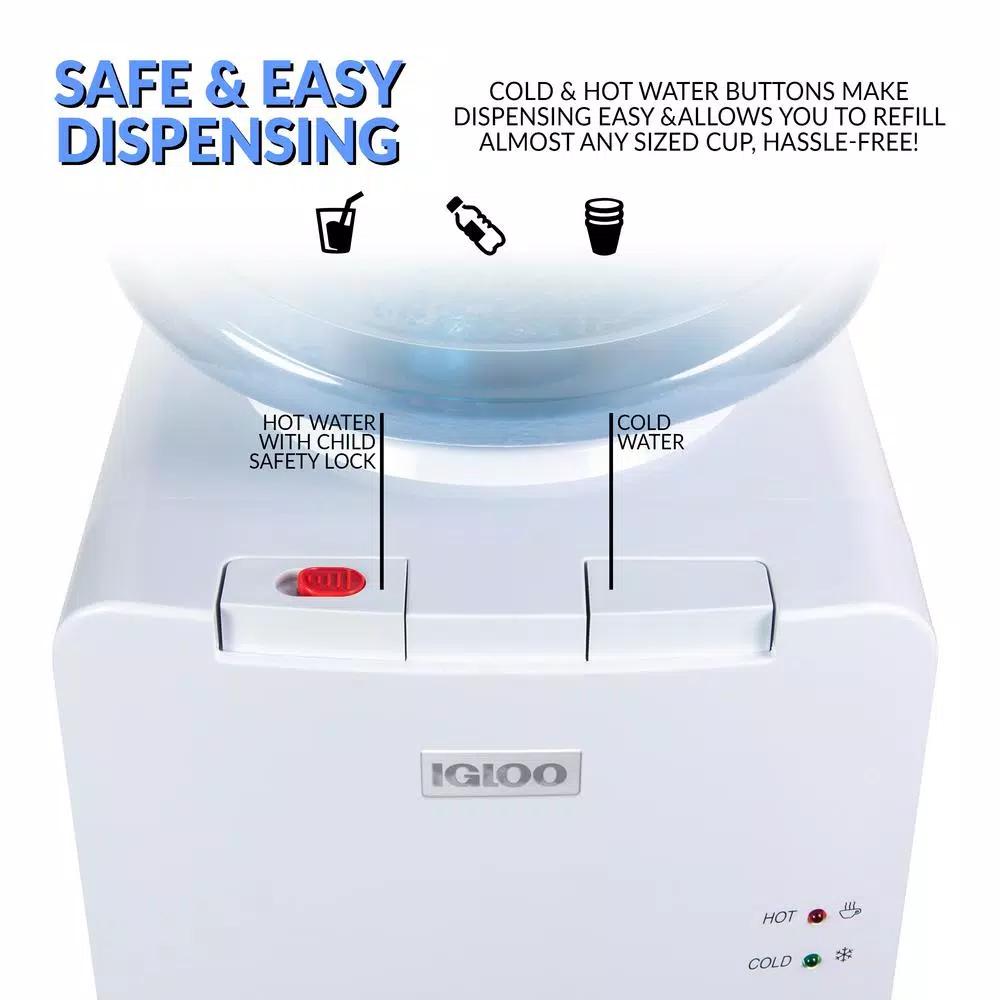 Igloo Top Loading Water Dispenser with Hot and Cold Water, White