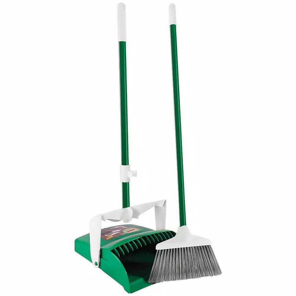 Libman Lobby Broom and Dustpan Set with Upright Handle, Green
