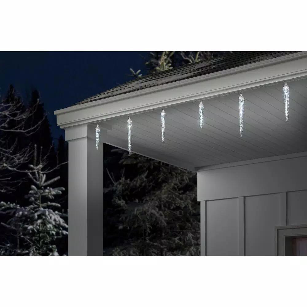 LightShow 48-Light White Shooting Star Icicle LED String Light, 7 ft Outdoor Holiday Decor