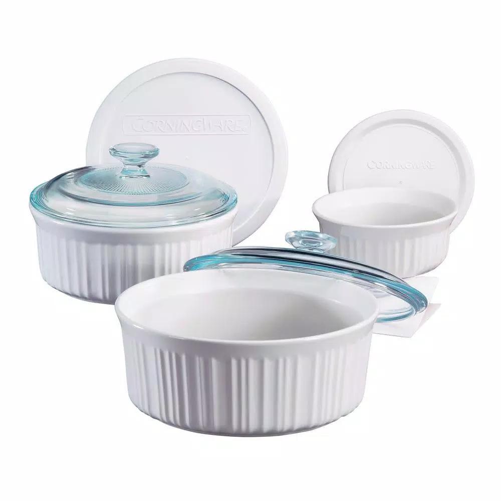 Corningware French White 6-Piece Ceramic Bakeware Set with Lids