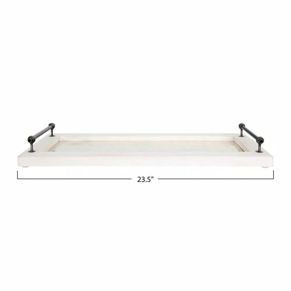 3R Studios Classic Distressed Wood Decorative Tray with Metal Handles, Rectangle