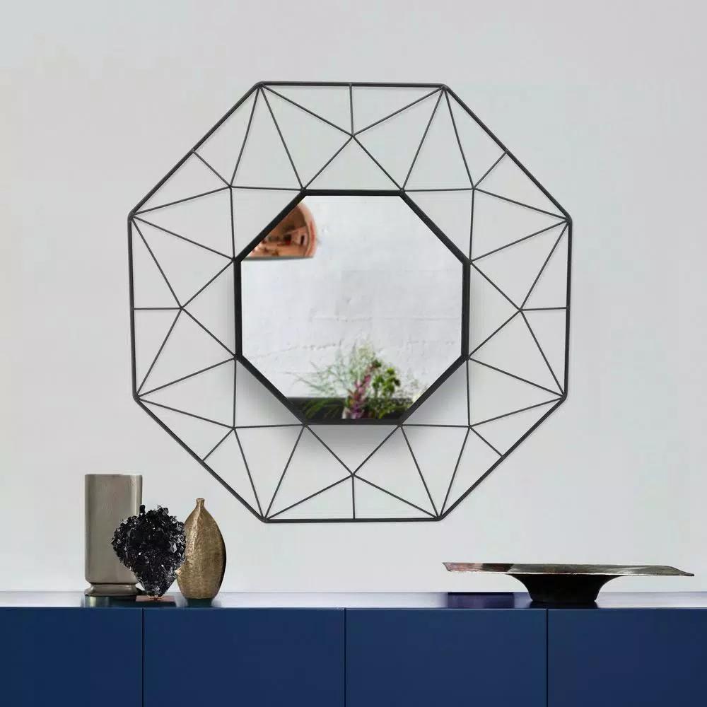 StyleWell Modern Octagonal Black Metal Frame Accent Mirror, 25.2 in.