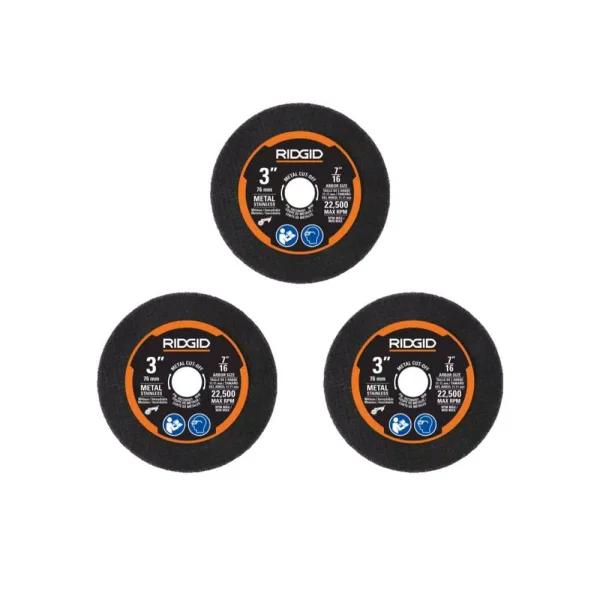 RIDGID 3 in. Metal Cut-Off Wheel Set, 3-Piece Kit with Adapters