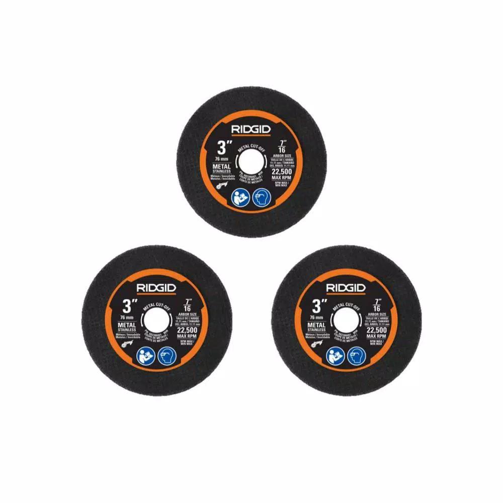 RIDGID 3 in. Metal Cut-Off Wheel Set, 3-Piece Kit with Adapters