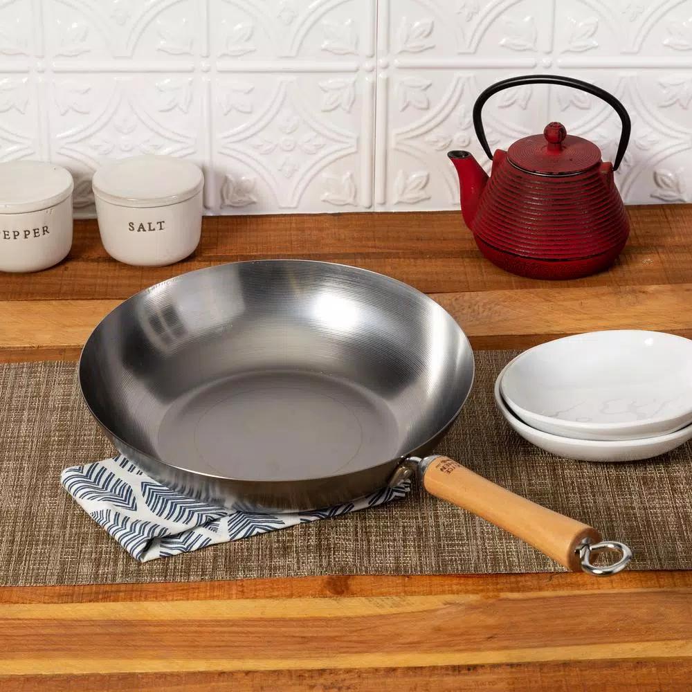 Honey-Can-Do Joyce Chen 12 in. Carbon Steel Stir-Fry Pan with Removable Birchwood Handle