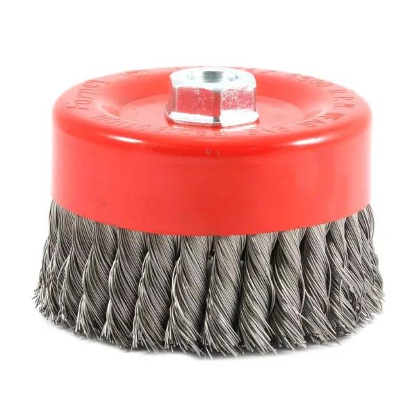 Forney 6 in. Knotted Wire Cup Brush, 5/8 in.-11 Threaded Arbor