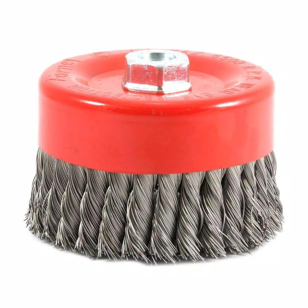 Forney 6 in. Knotted Wire Cup Brush, 5/8 in.-11 Threaded Arbor