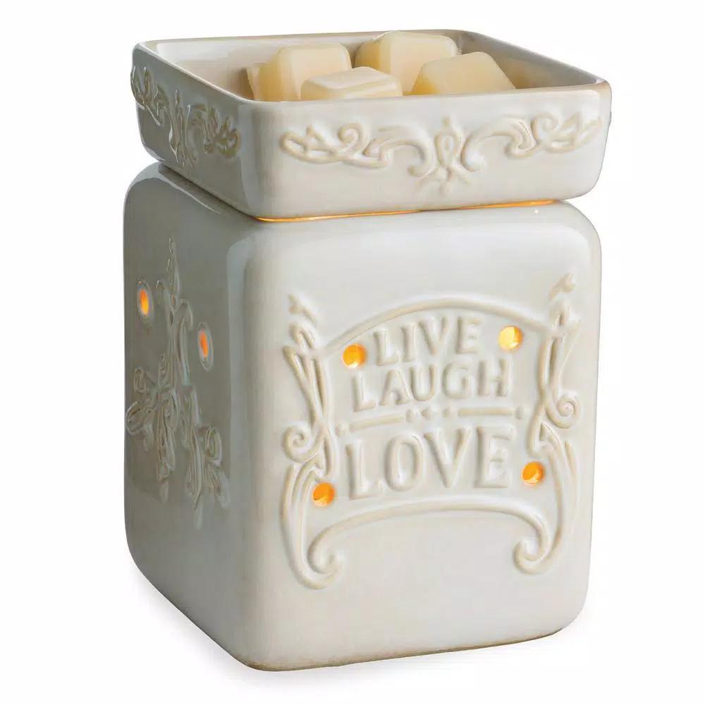 Candle Warmers Etc Live Well Illumination Fragrance Warmer, 8.8 in Ivory Reactive Glazed Wax Melt Warmer