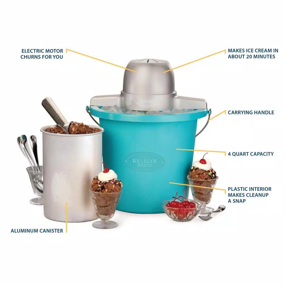 Nostalgia 4 Qt. Electric Ice Cream Maker with Easy-Carry Handle, Blue