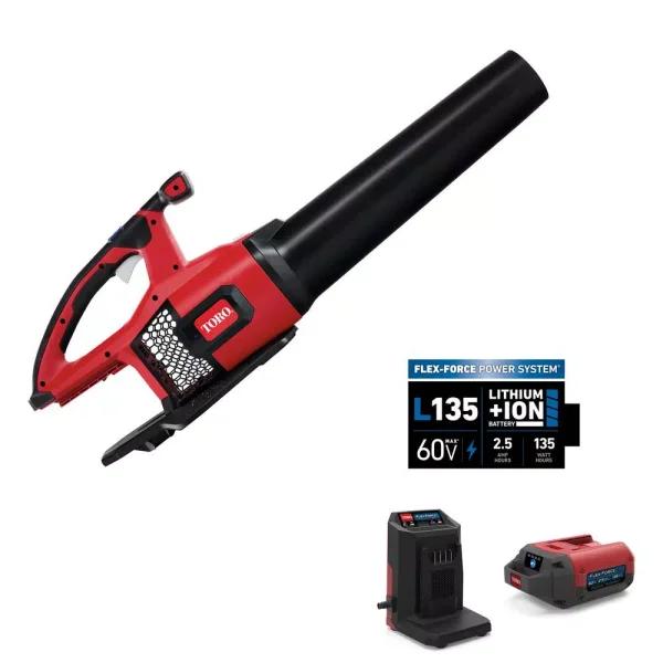 Toro 60V Max Cordless Brushless Leaf Blower, 605 CFM, 115 MPH with 2.5 Ah Battery and Charger