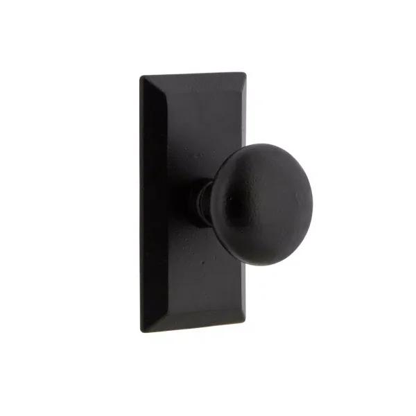 Unbranded Vale Black Iron Passage Door Knob with Short Plate, Rustic Cast Iron Hardware