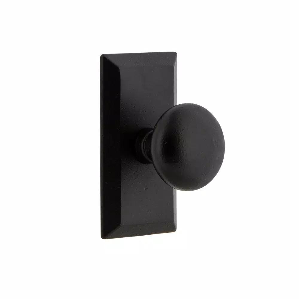 Unbranded Vale Black Iron Passage Door Knob with Short Plate, Rustic Cast Iron Hardware
