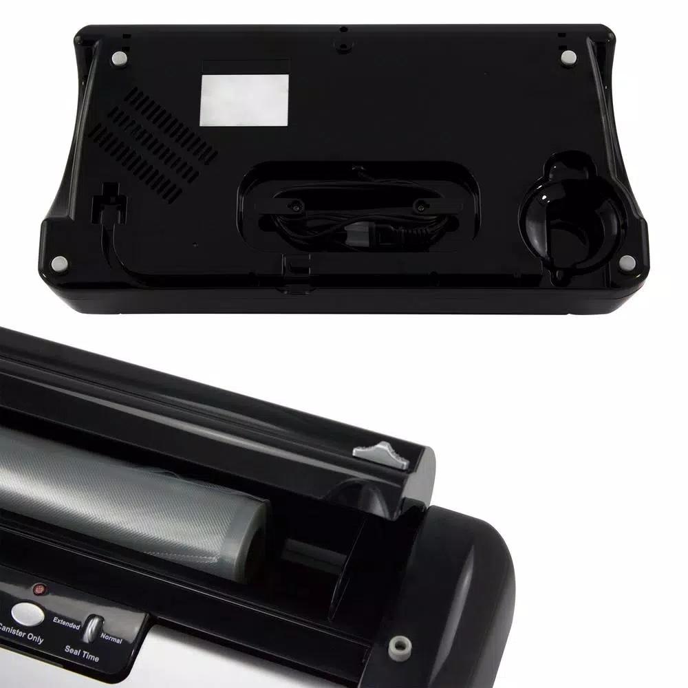 Nesco VS-02 Black Food Vacuum Sealer with Built-in Bag Cutter and Roll Storage