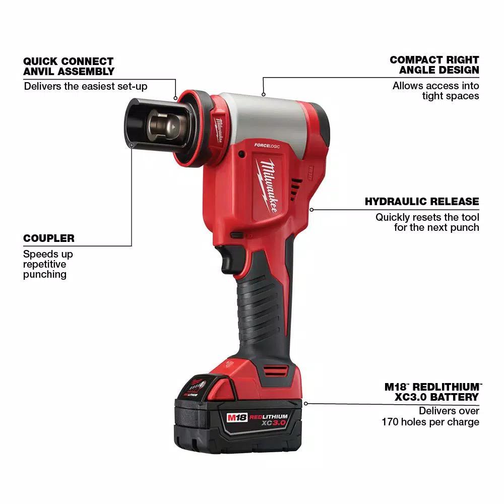 Milwaukee M18 Force Logic 10T Knockout Tool Kit with M18 FUEL Hammer Drill & 5.0 Ah Battery