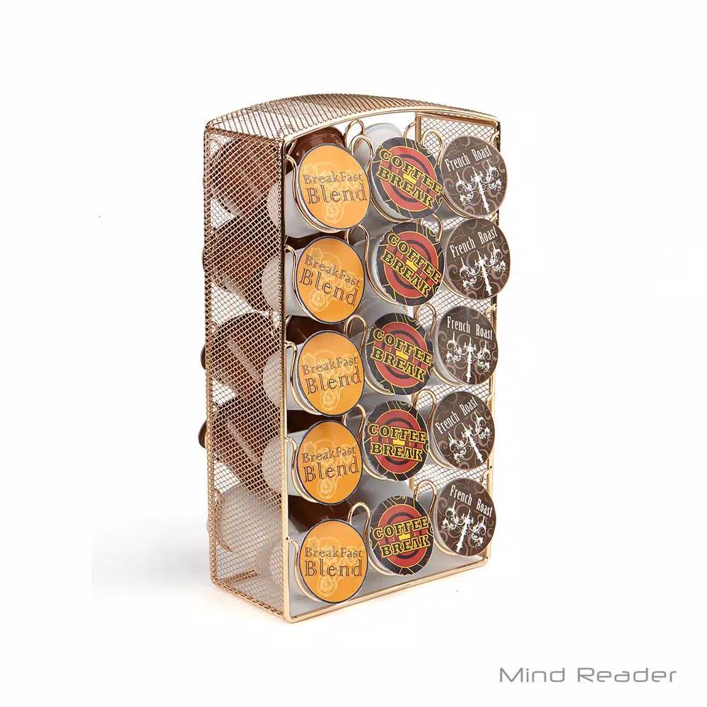 Mind Reader Rose Gold Mesh K-Cup Storage Rack - 30 Capacity Coffee Pod Carousel for Keurig