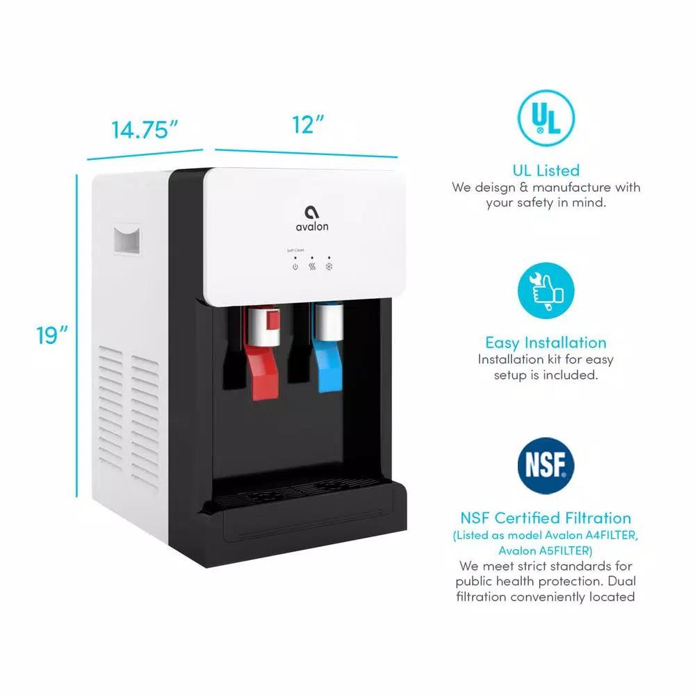 Avalon Countertop Bottleless Water Cooler Dispenser, Hot & Cold, Self-Cleaning Ozone, White
