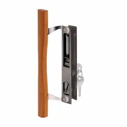Prime-Line Black Diecast and Wood Sliding Glass Door Handle Set, 6-5/8 in. Hook Style Flush Mount, Keyed thumbnail 1