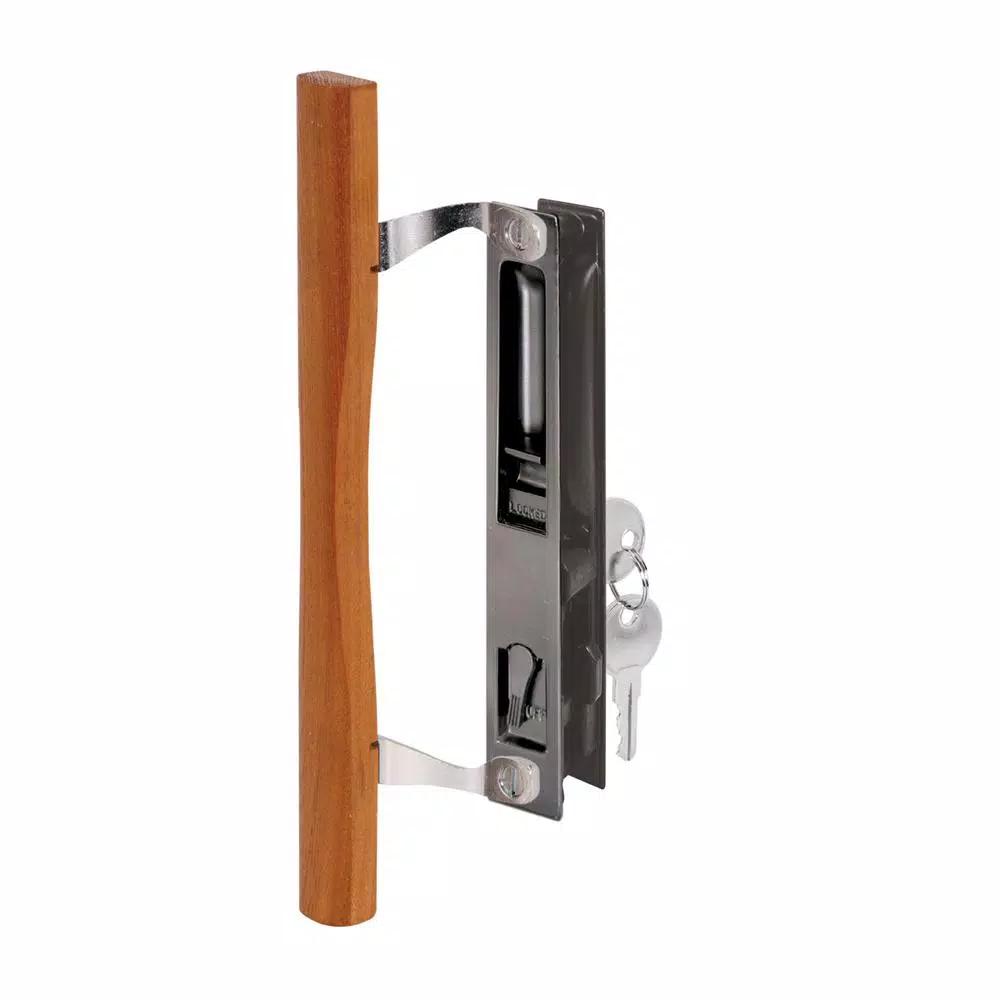 Prime-Line Black Diecast and Wood Sliding Glass Door Handle Set, 6-5/8 in. Hook Style Flush Mount, Keyed
