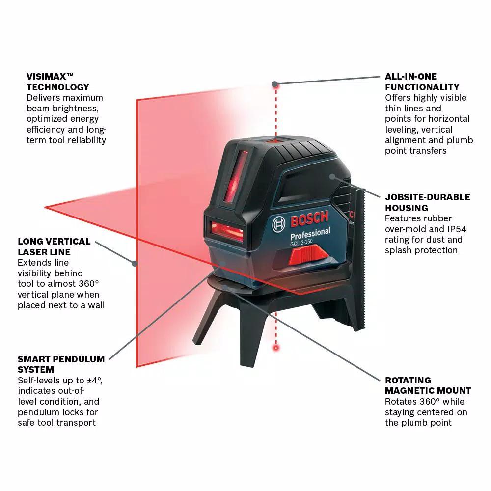 Bosch GCL 2-160 Self-Leveling Cross Line Laser & BLAZE GLM 42 135 ft. Laser Measure Combo Kit