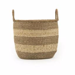 Zentique Large Hand Woven Seagrass and Palm Leaf Striped Basket with Handles thumbnail 2