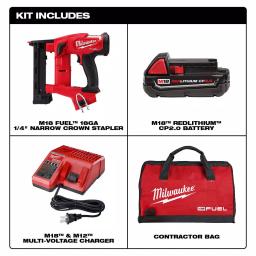 Milwaukee M18 FUEL 18-Gauge 1/4 in. Narrow Crown Cordless Stapler Kit with 2.0 Ah Battery and Charger thumbnail 3