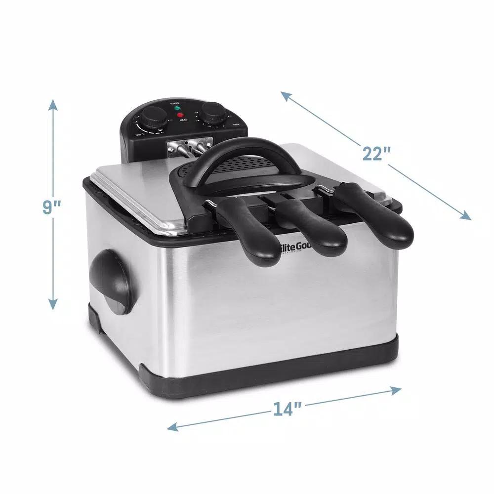 Elite 4 Qt. Dual Basket Deep Fryer with Extra-Large Bonus Basket, Brushed Stainless Steel, 1700W