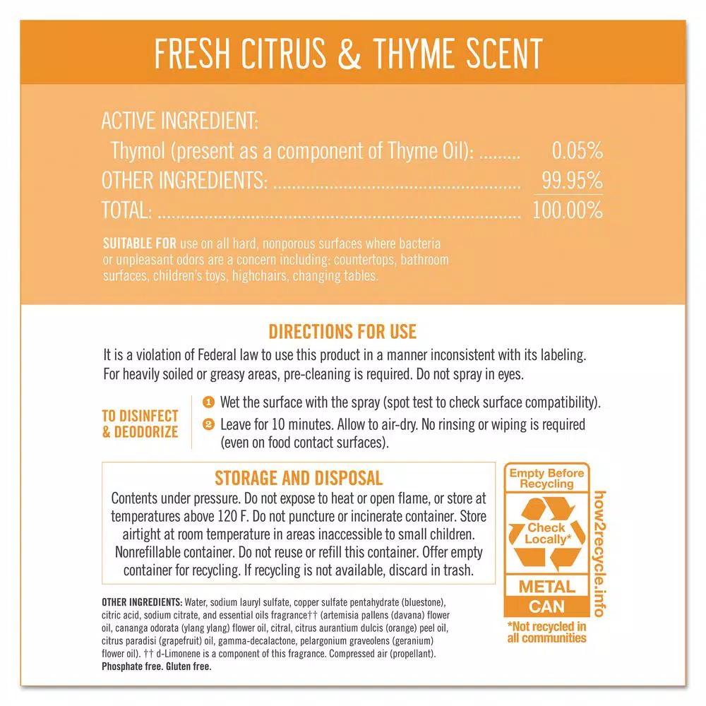 SEVENTH GENERATION Fresh Citrus & Thyme Disinfectant Aerosol Spray, 13.9 oz (8-Count)