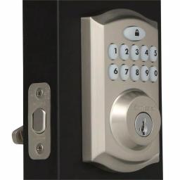 Kwikset SmartCode Satin Nickel Single Cylinder Electronic Deadbolt with SmartKey Security and Juno Passage Knob thumbnail 2
