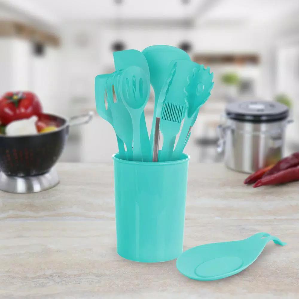 MegaChef 12-Piece Light Teal Silicone Kitchen Utensil Set
