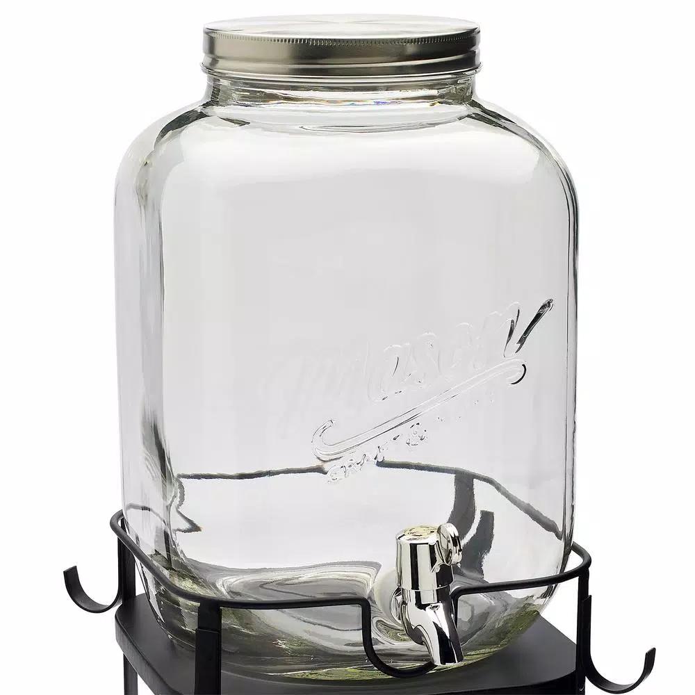 Unbranded Mason Craft and More 6-Piece Glass Beverage Dispenser Set with Metal Rack and 16 oz. Mugs