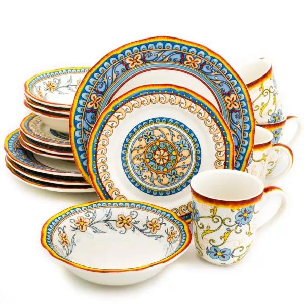 Euro Ceramica Duomo 16-Piece Stoneware Dinnerware Set, Italian Design, Service for 4