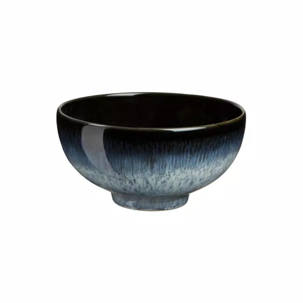 Denby Halo 4-Piece Rice Bowl Set, 5 in. Blue/Black Glazed Clay Serving Bowls