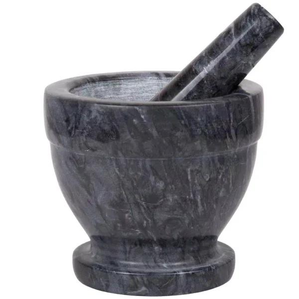 Creative Home Natural Black Marble Mortar and Pestle Set, 5-1/4 in. Stone Grinder for Spices and Herbs