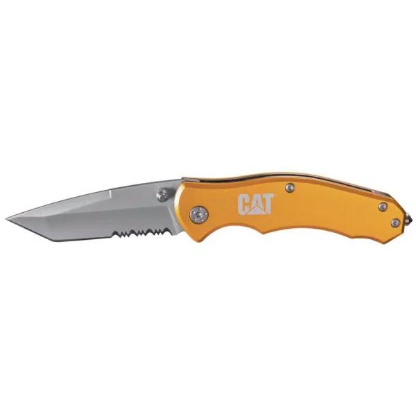 CAT 2.625 in. Stainless Steel Tanto Folding Knife, Partially Serrated Edge