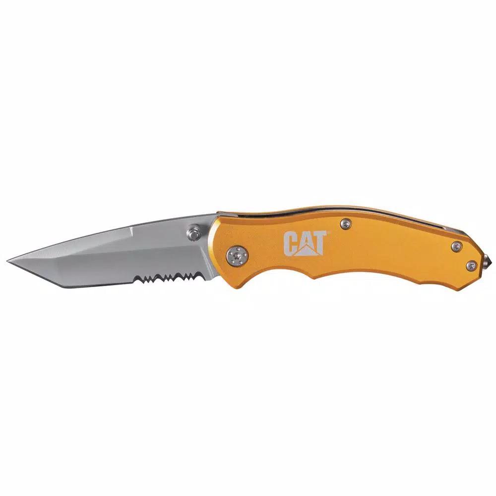 CAT 2.625 in. Stainless Steel Tanto Folding Knife, Partially Serrated Edge