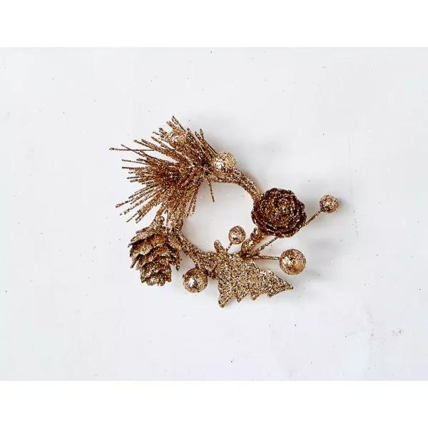 WORTH IMPORTS 1.25" Glitter Champagne Christmas Candle Rings with Pinecone and Tree Accents (Set of 12)