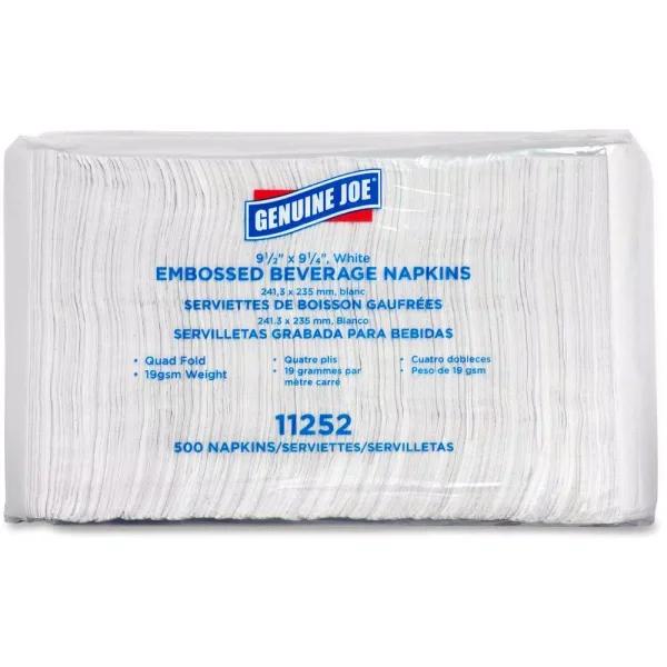 Genuine Joe White Quad-Fold Square Beverage Napkins, 9.5 x 9.5 in, 4000 Count Case